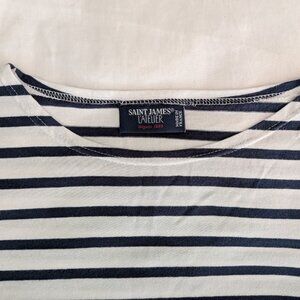 Saint James Navy and White Breton Striped Top, Size US 12, 3/4 sleeves